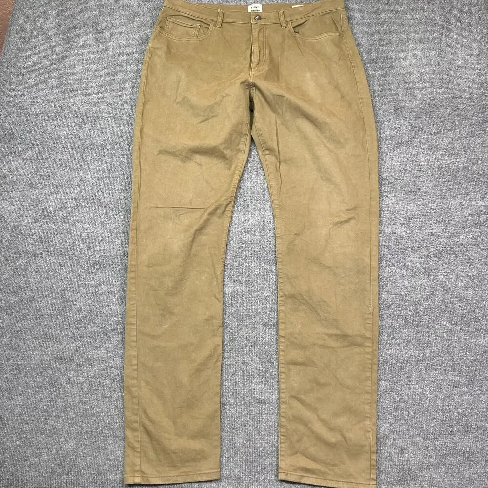 Flint And Tinder Pants Mens 36x34 Brown Stretch Denim Chino Tapered Leg Casual